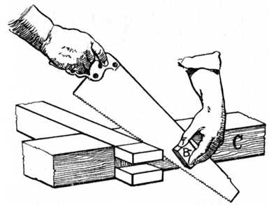  92.—Sawing off Waste from Bridle Joint.(See reference on page 39